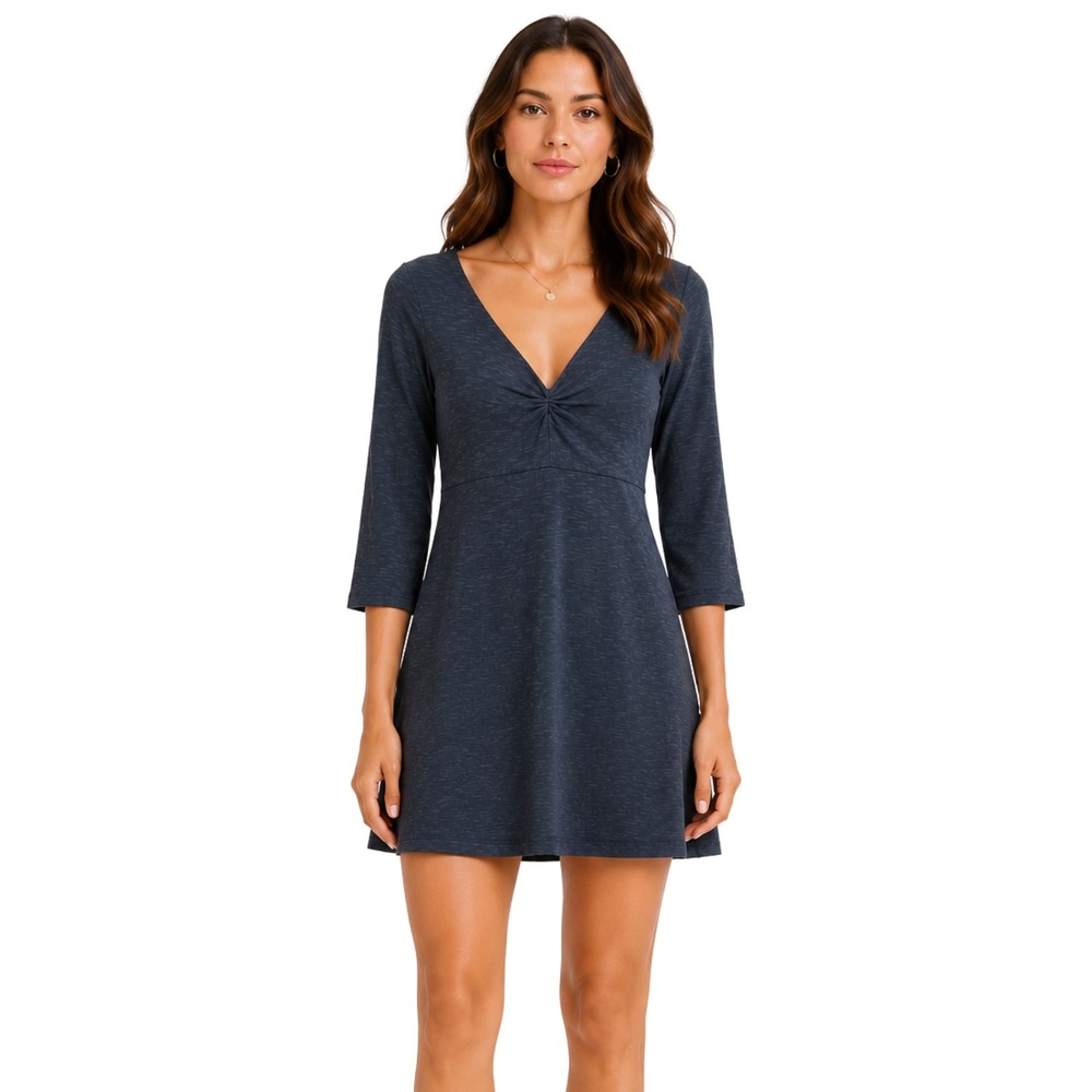 Horny Toad Toad&Co Dress Womens Small Blue Gray Rosalinda Slub V-Neck 3/4 Sleeve